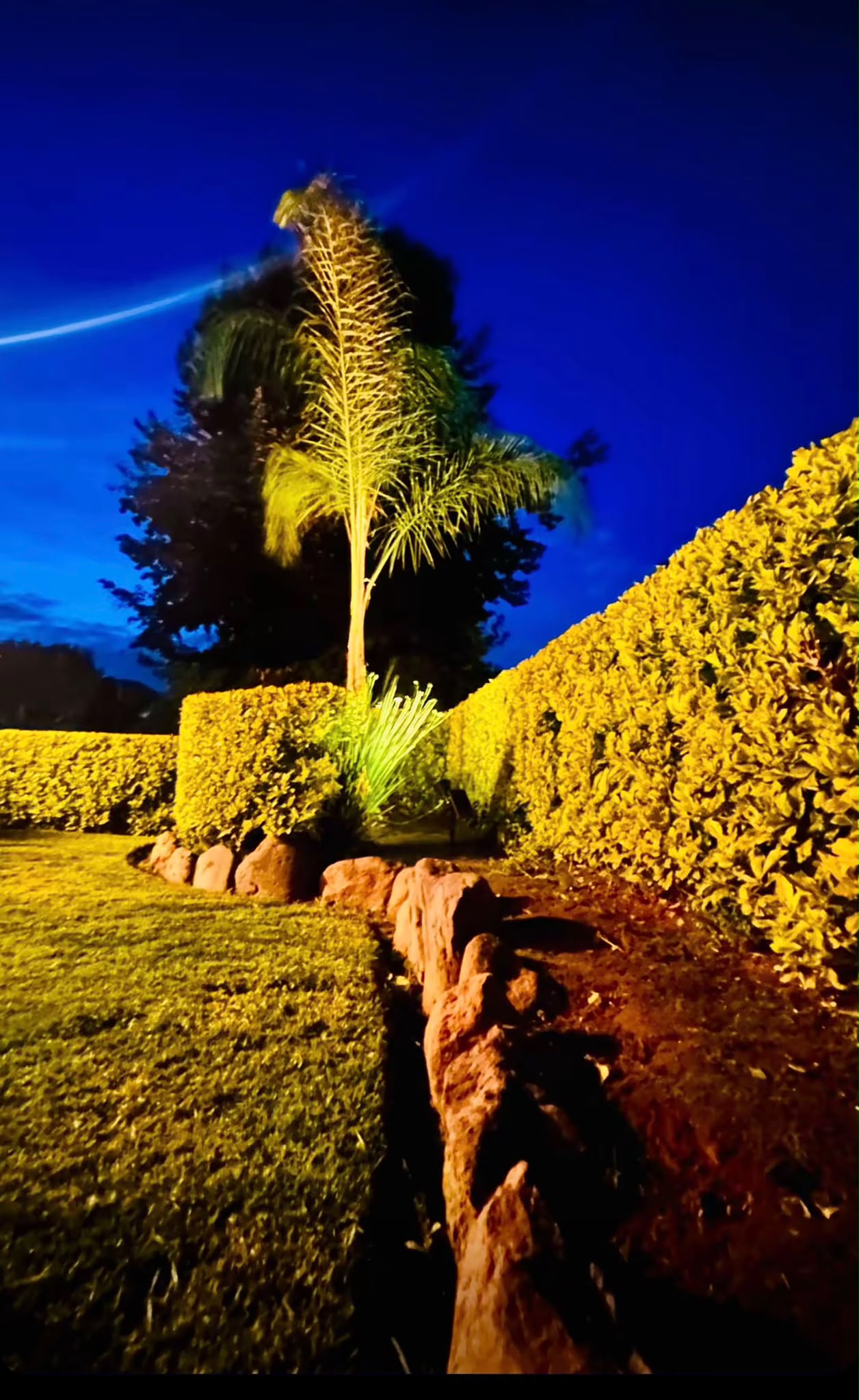 Outdoor landscape retaining wall and lighting