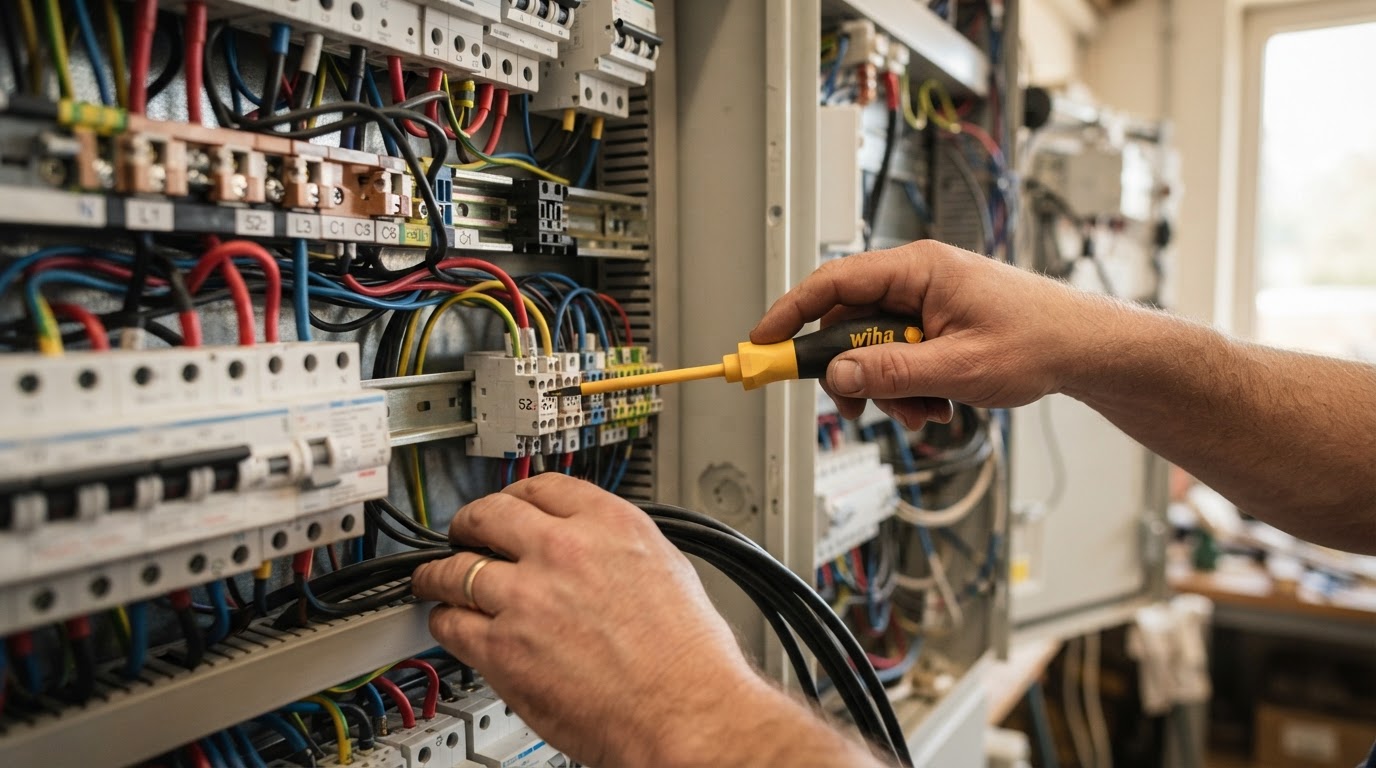 Electrician working on a switchboard