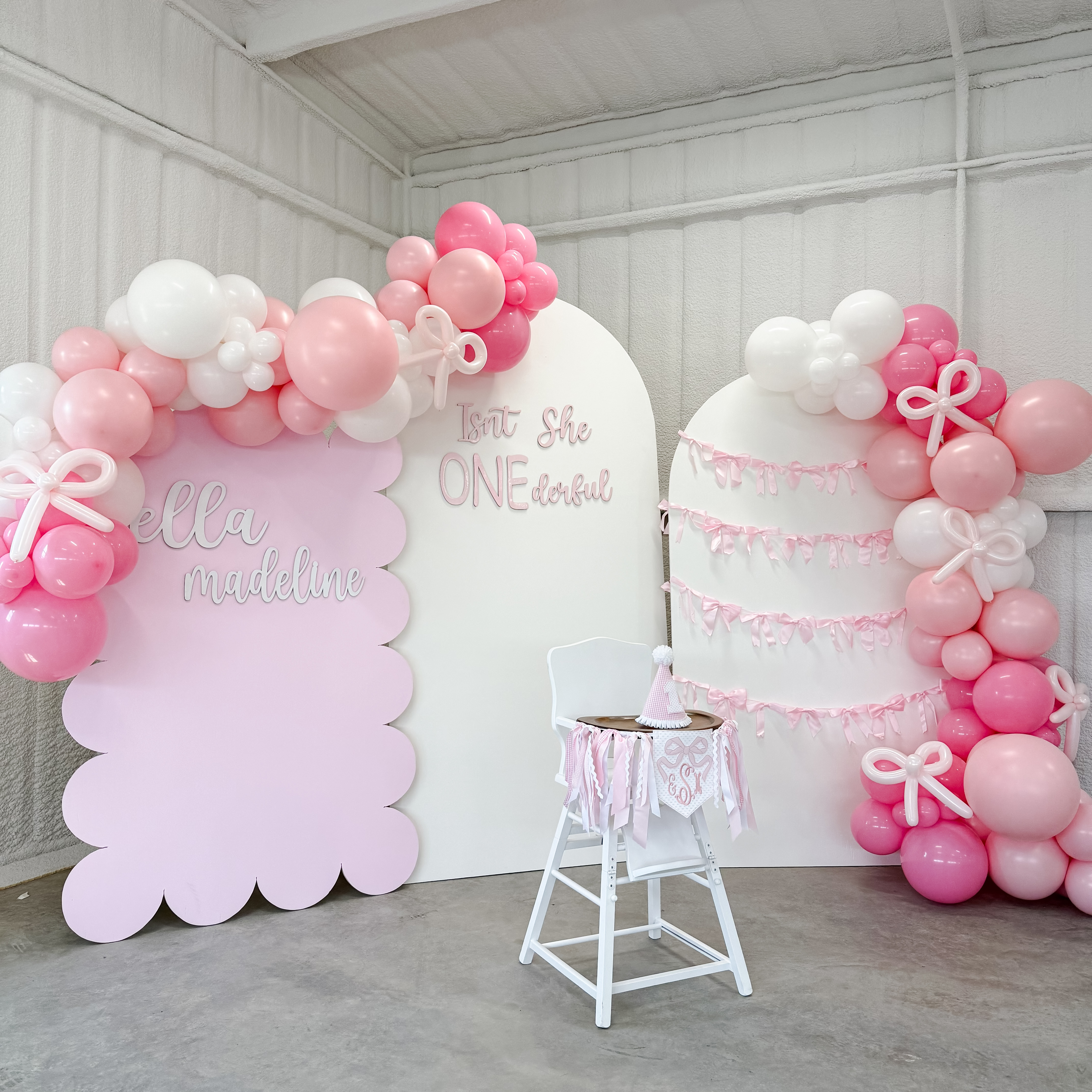Isn't She ONEderful Pink Ribbon Arch & Backdrop