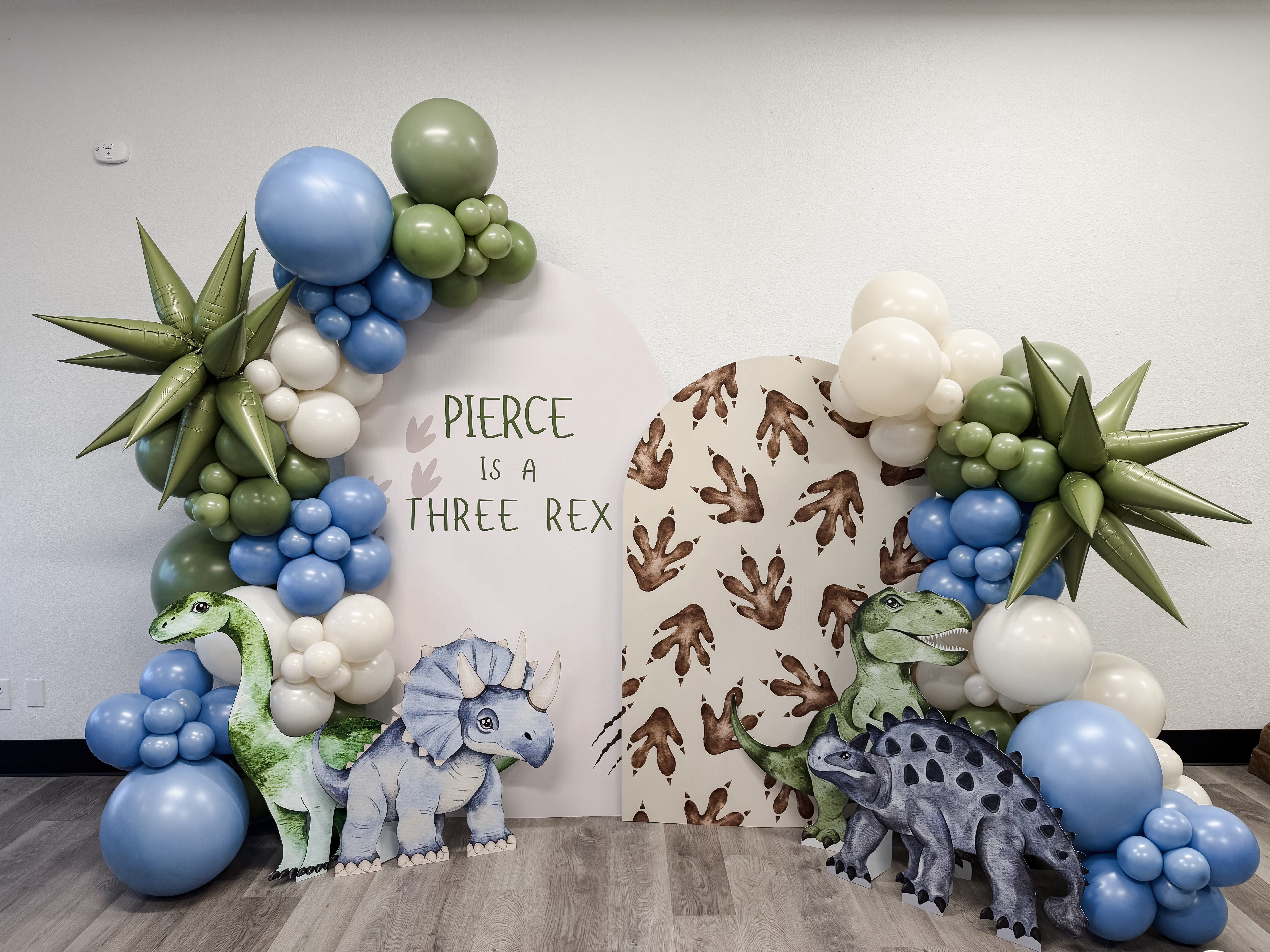 Three Rex Dinosaur Birthday Backdrop & Garland