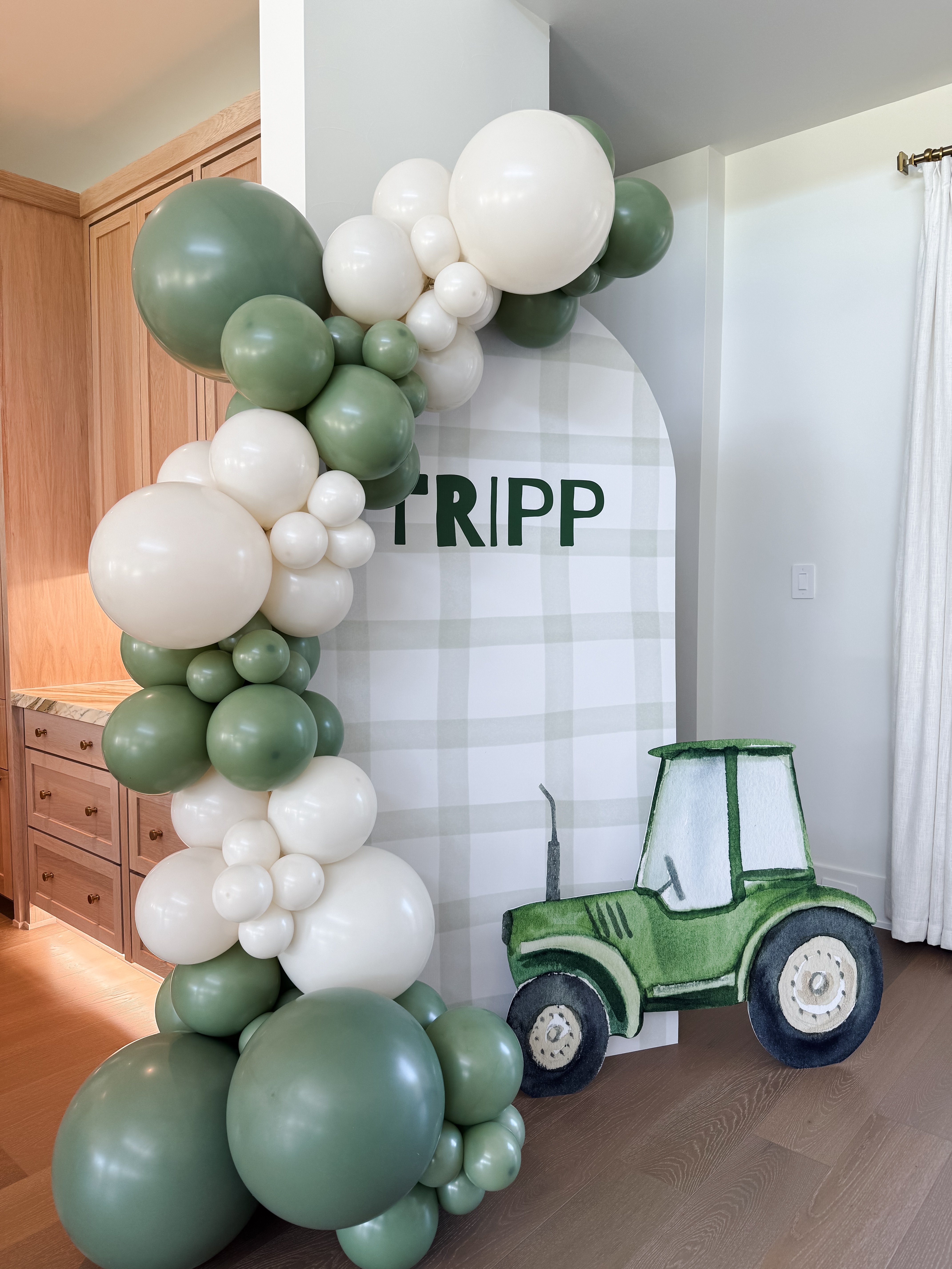 Tripp Gingham Tractor Backdrop & Balloon Garland