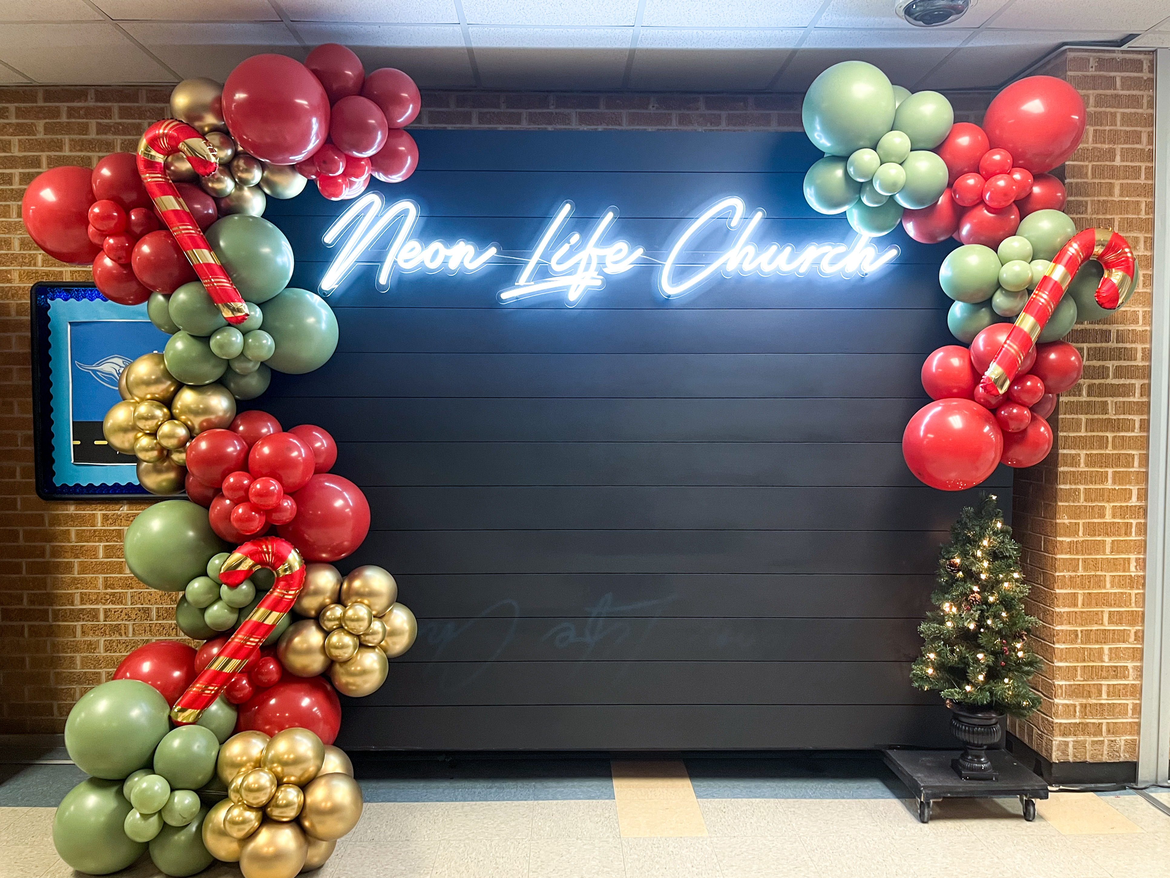 Neon Life Church Holiday Candy Cane Neon Backdrop
