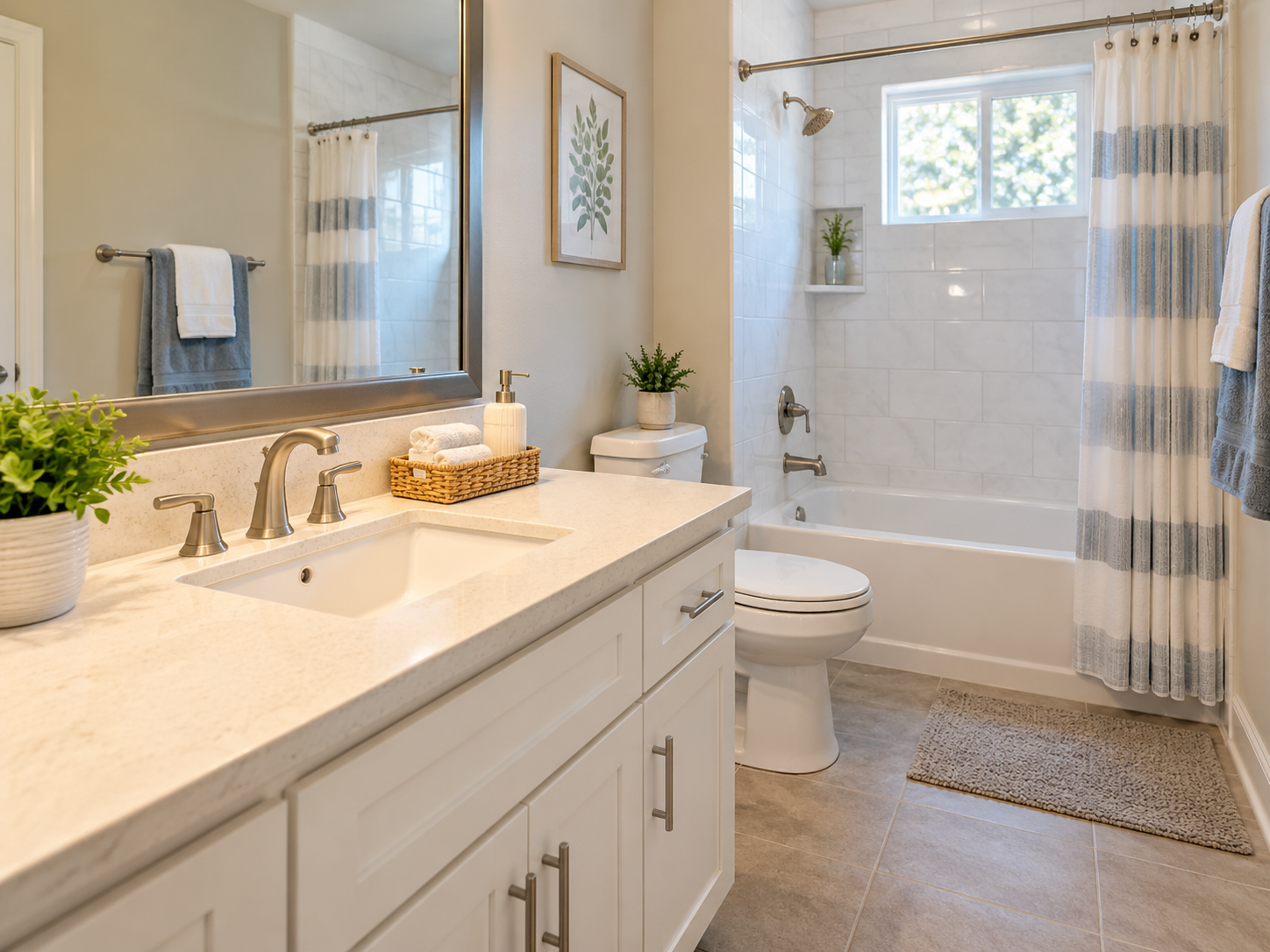 Clean bathroom and vanity from V&J Beri standard cleaning service in Atlanta