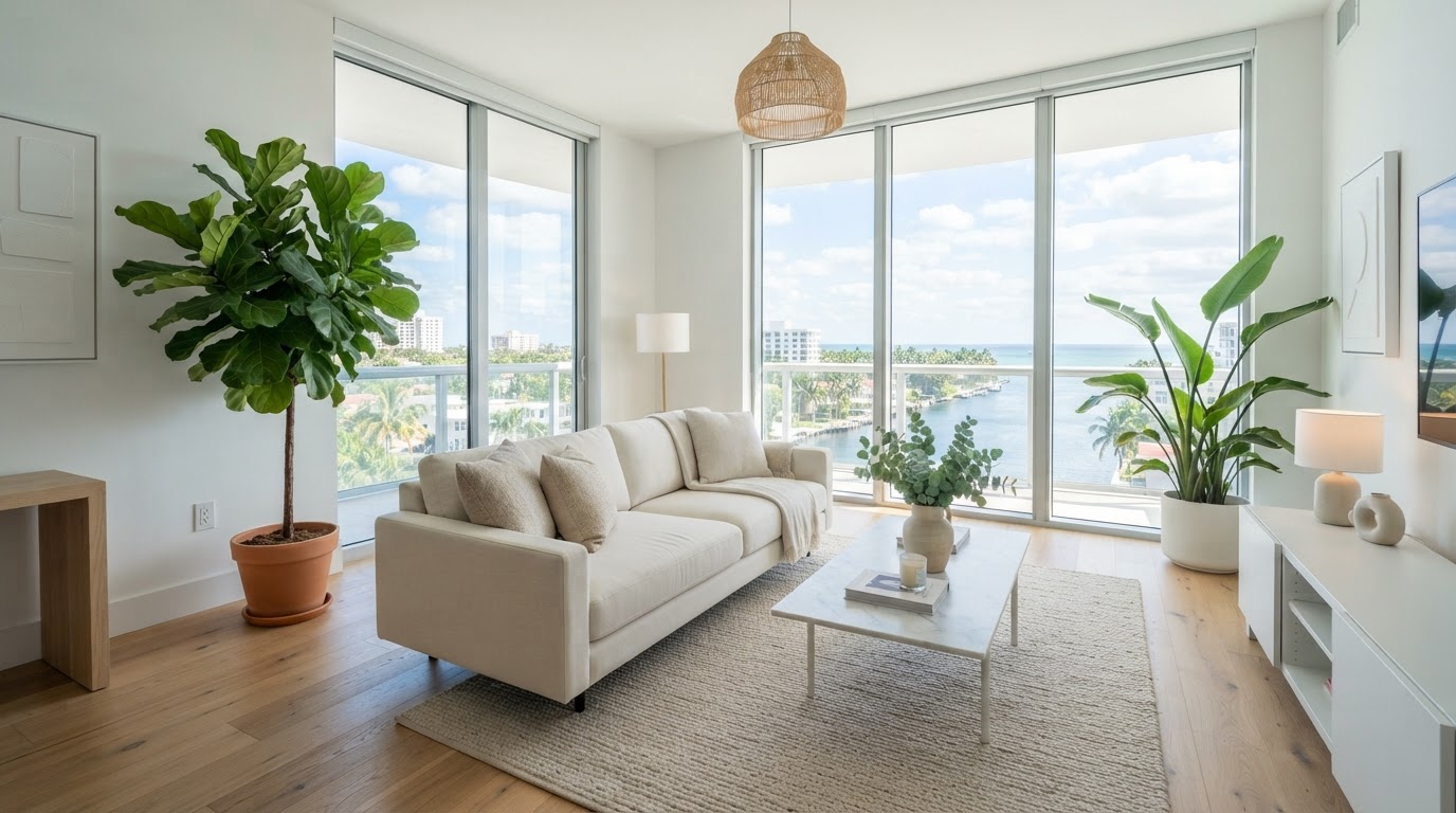 Bright, clean living room in a Miami home