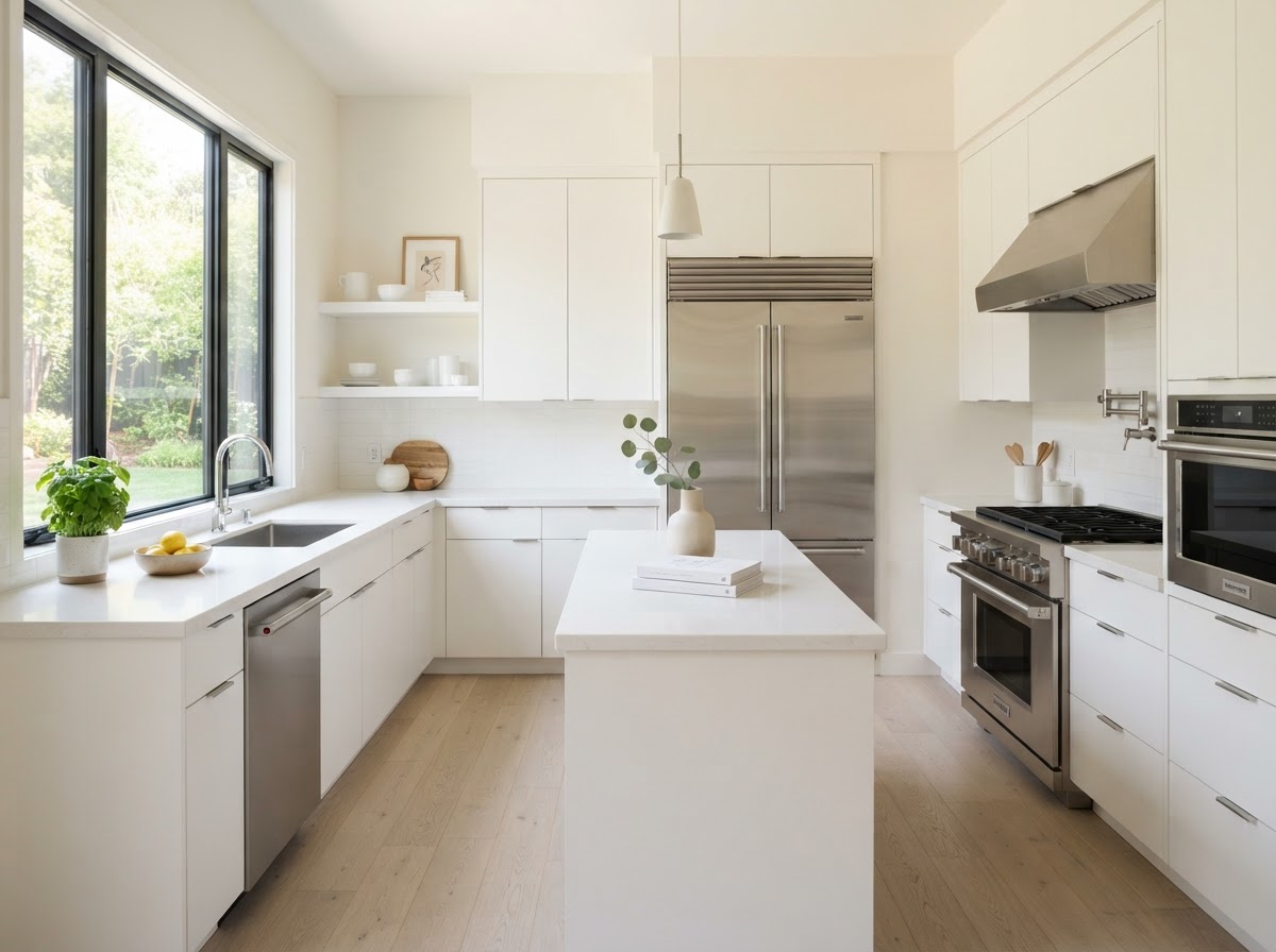 Spotless modern kitchen in bright natural light