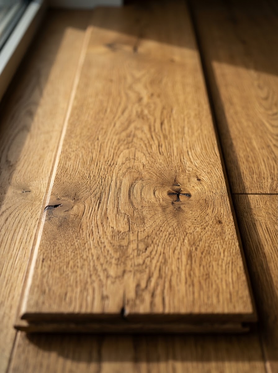Solid oak wood flooring with natural grain