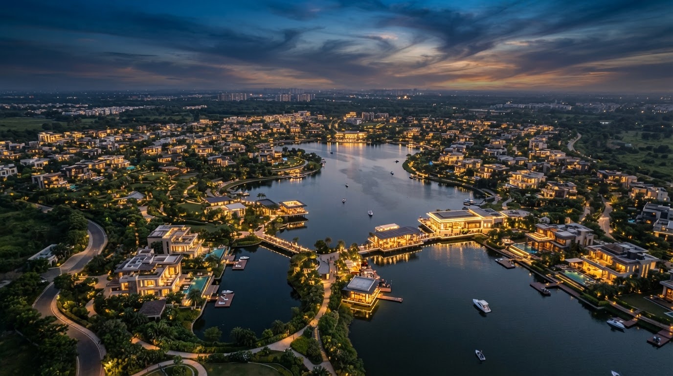 Cinematic Aerial Lakefront Luxury Real Estate in Nava Raipur