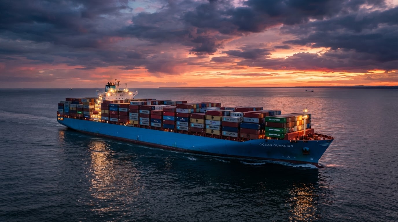 Arabital Shipping cargo vessel at port in Oman handling ocean freight containers