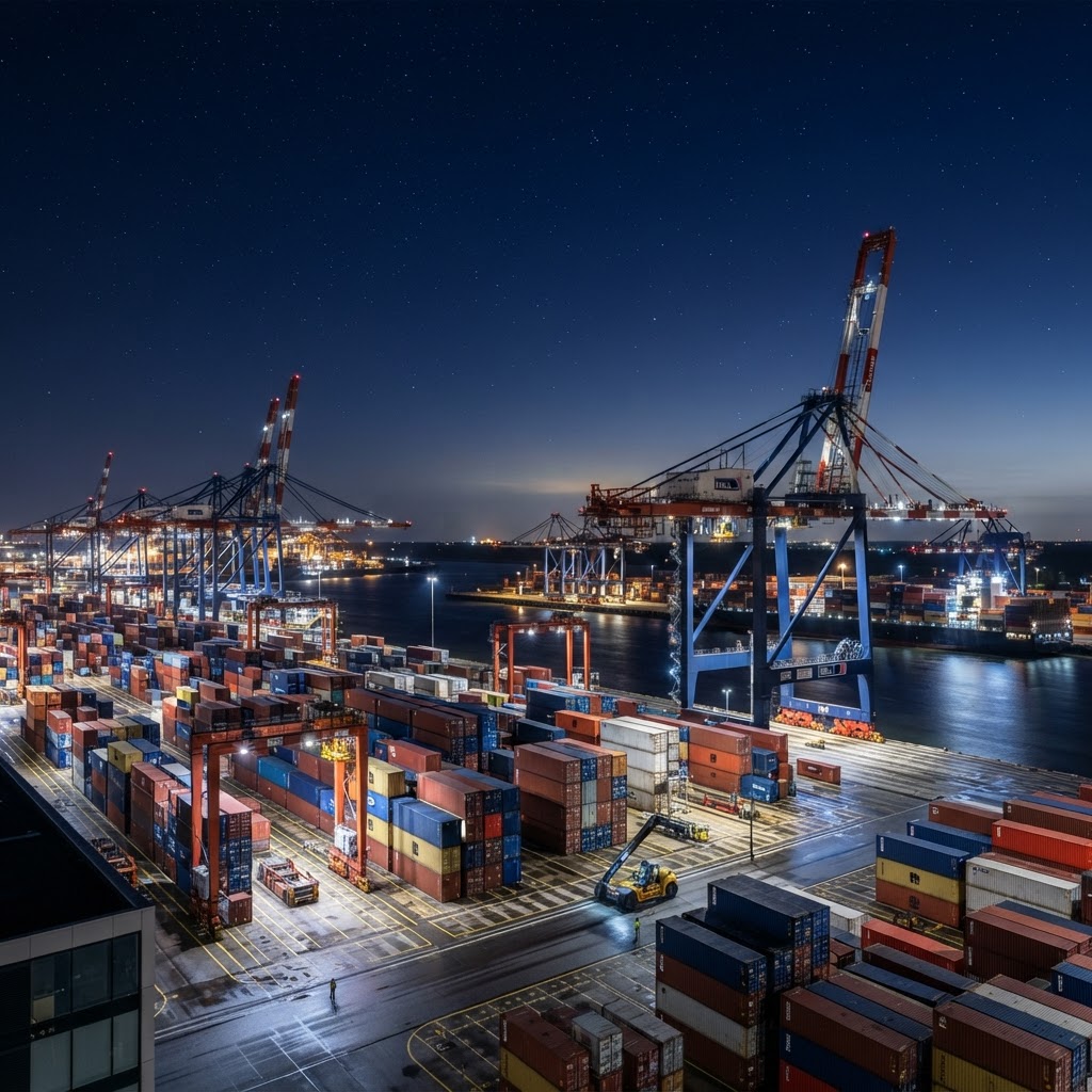 Port cranes loading shipping containers at an Omani port — Arabital Shipping strengths