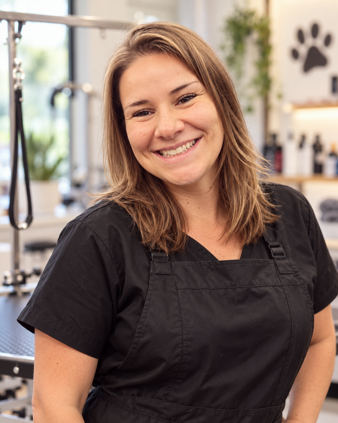 Hayley, York Dog Spa groomer, with a dog