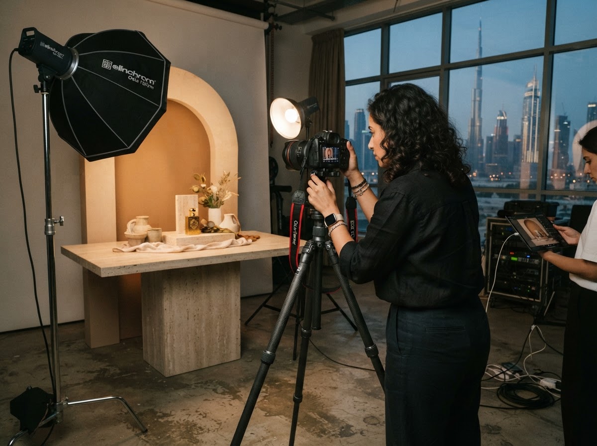 Dedote photographer during a product shoot in Dubai studio