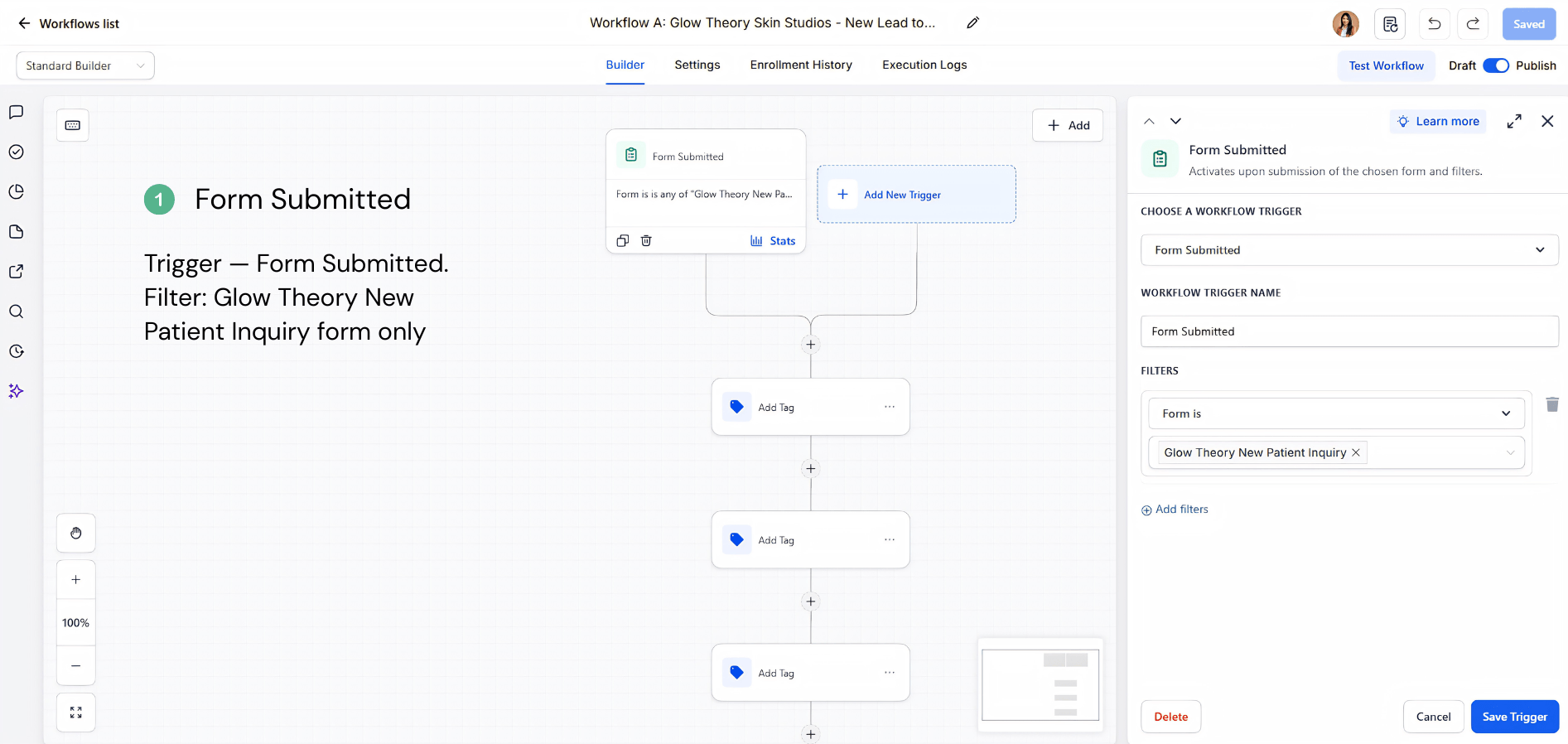 Workflow A — Form Submitted trigger and initial workflow structure