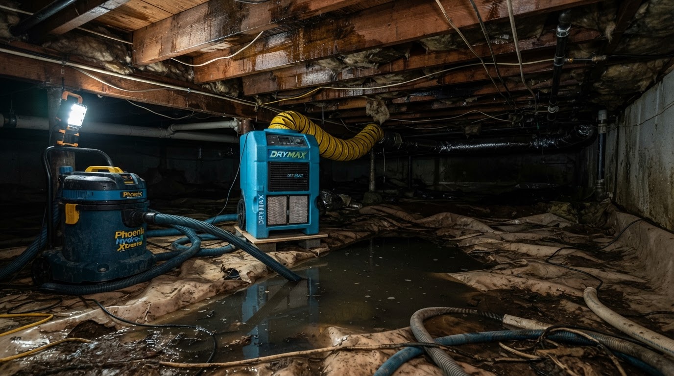 professional crawl space water extraction and drying equipment in a Wilmington NC crawl space