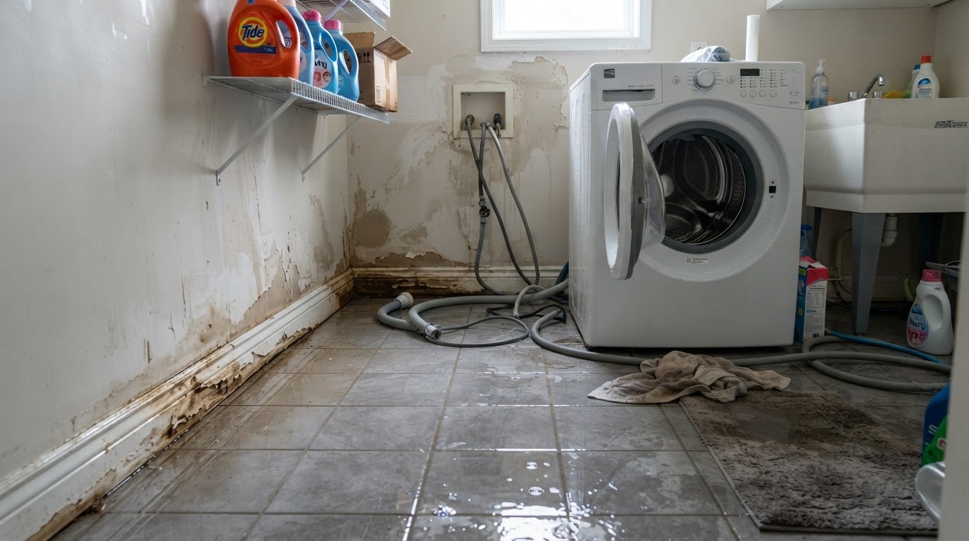 Washing machine overflow and laundry room water damage cleanup near Wilmington NC