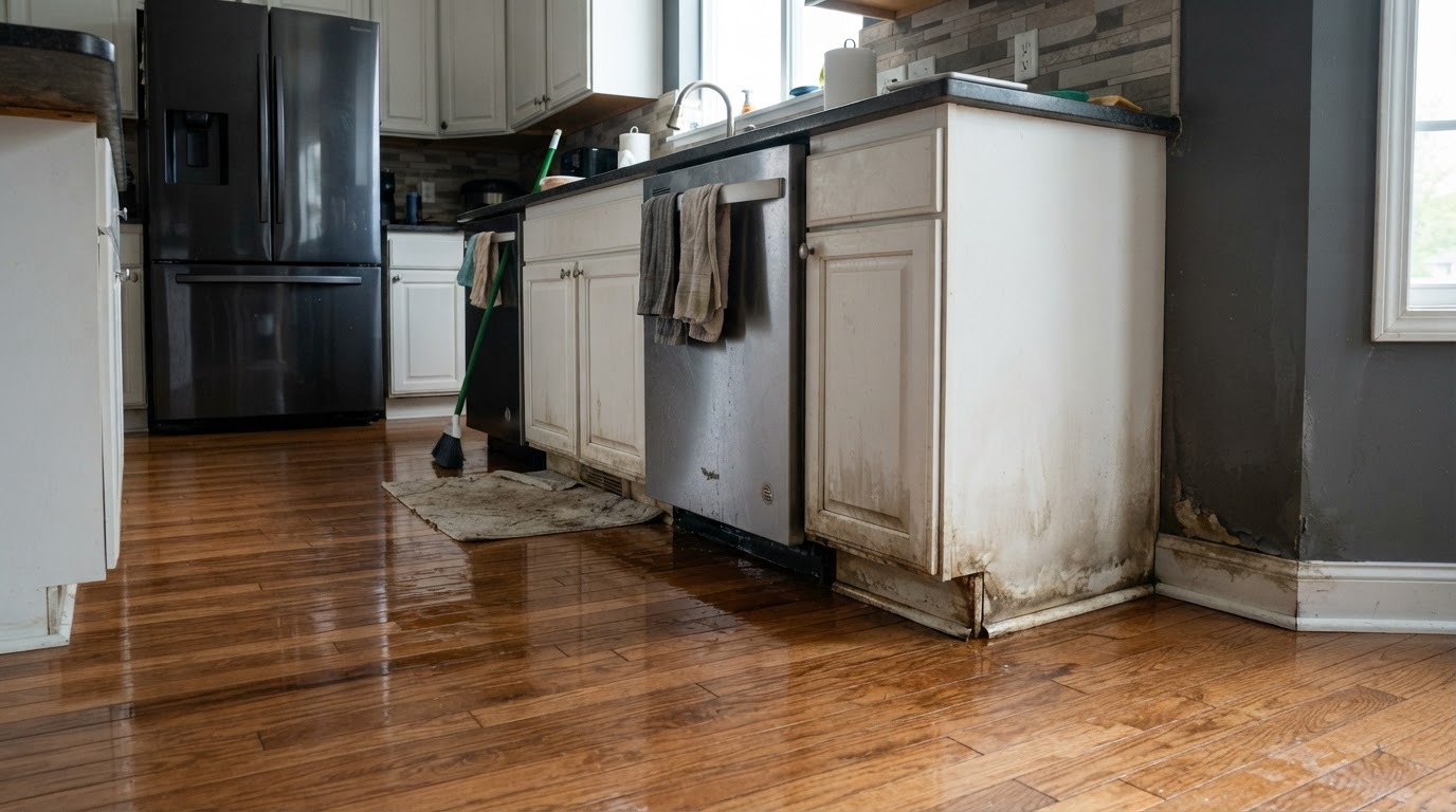 Before dishwasher and appliance leak cleanup in Kure Beach, North Carolina