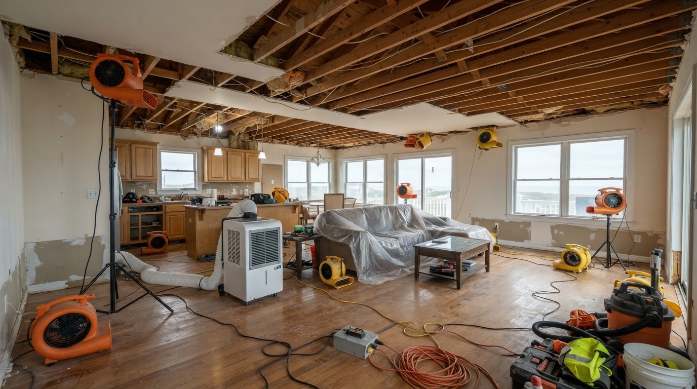 After storm water damage restoration near Kure Beach, North Carolina