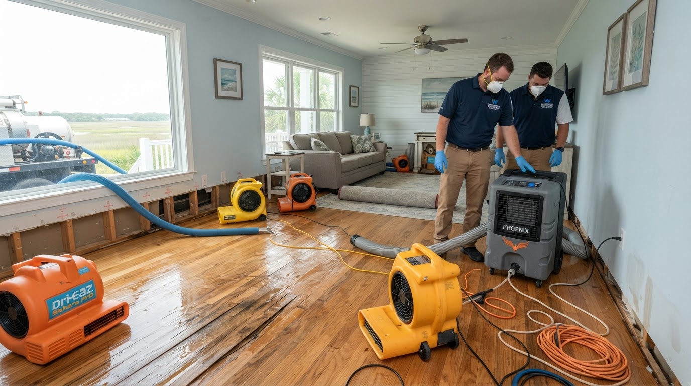 water extraction equipment removing water from a Wilmington NC home
