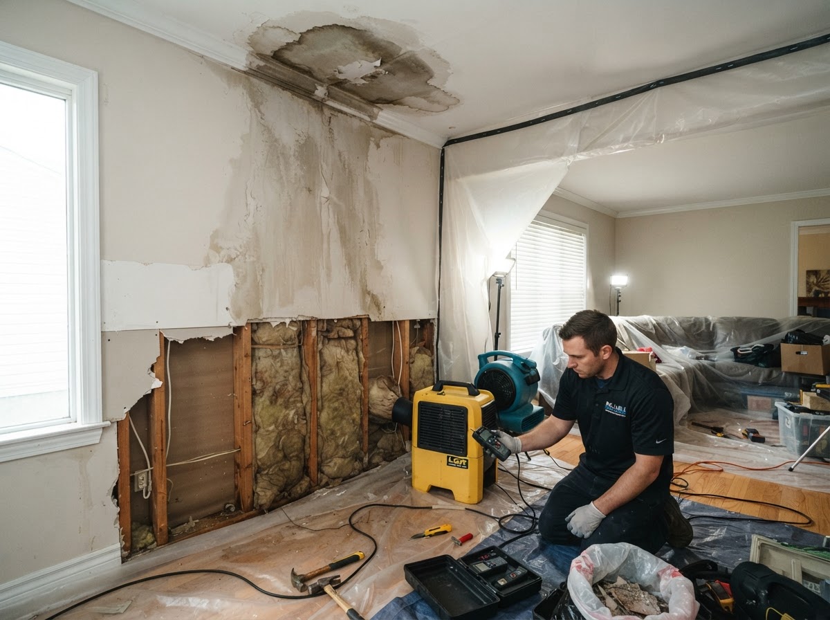 Ceiling and wall water damage cleanup near Wilmington NC