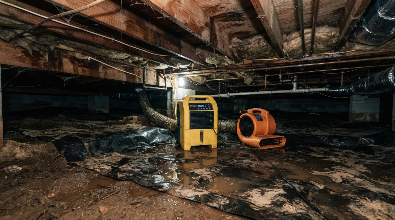 Sump pump failure and crawl space water damage cleanup in Wilmington NC