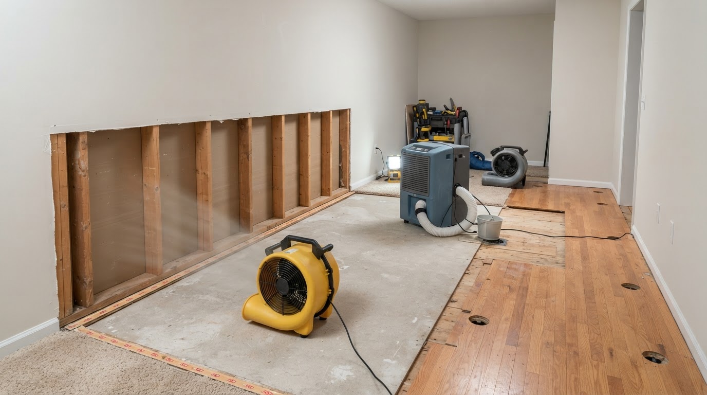 After ceiling wall and floor water damage cleanup in Kure Beach, North Carolina