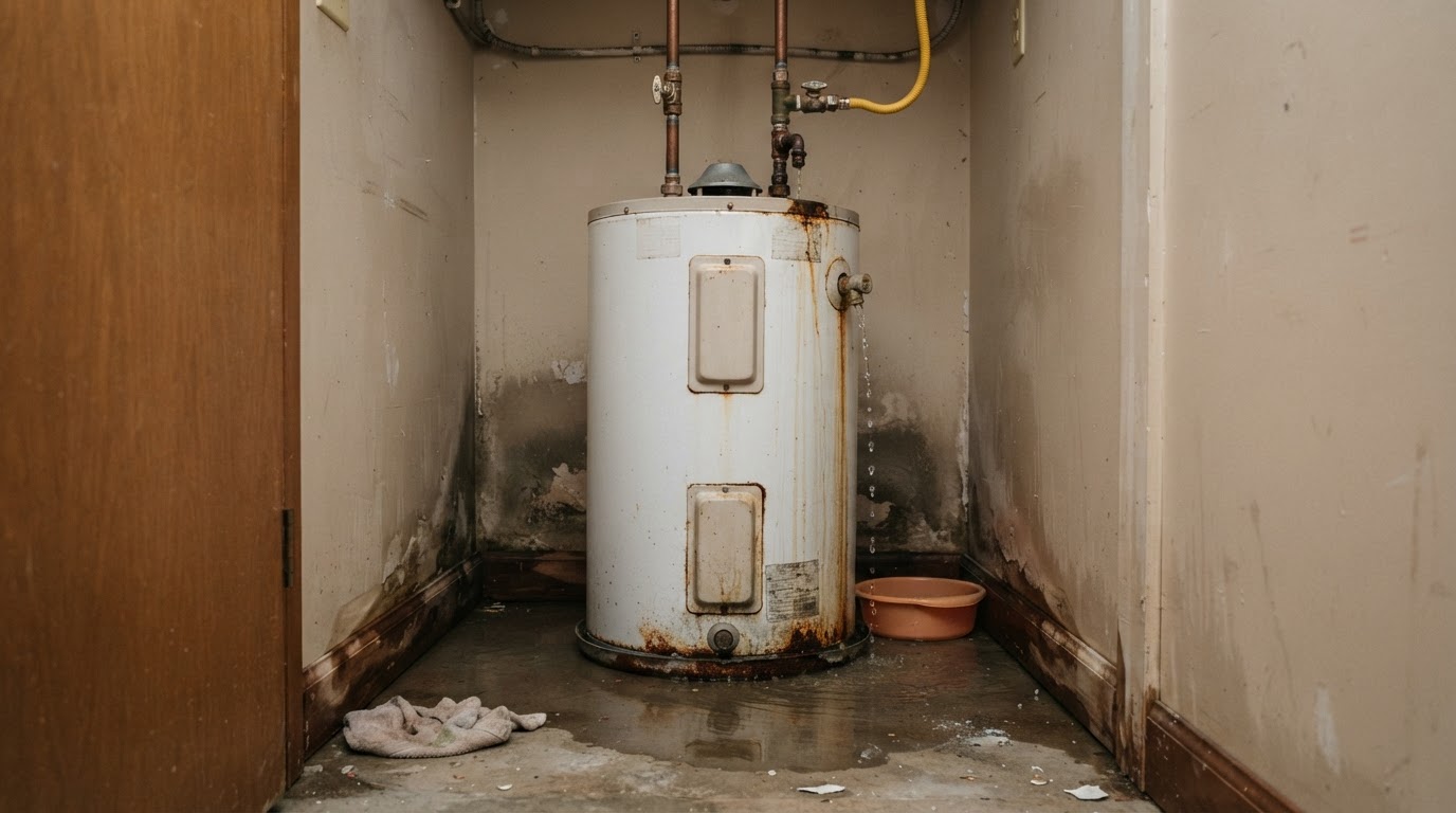 Before water heater leak cleanup in Kure Beach, North Carolina