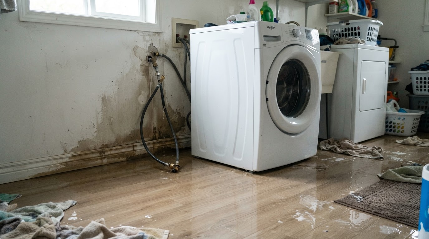 Before washing machine overflow cleanup near Kure Beach, North Carolina