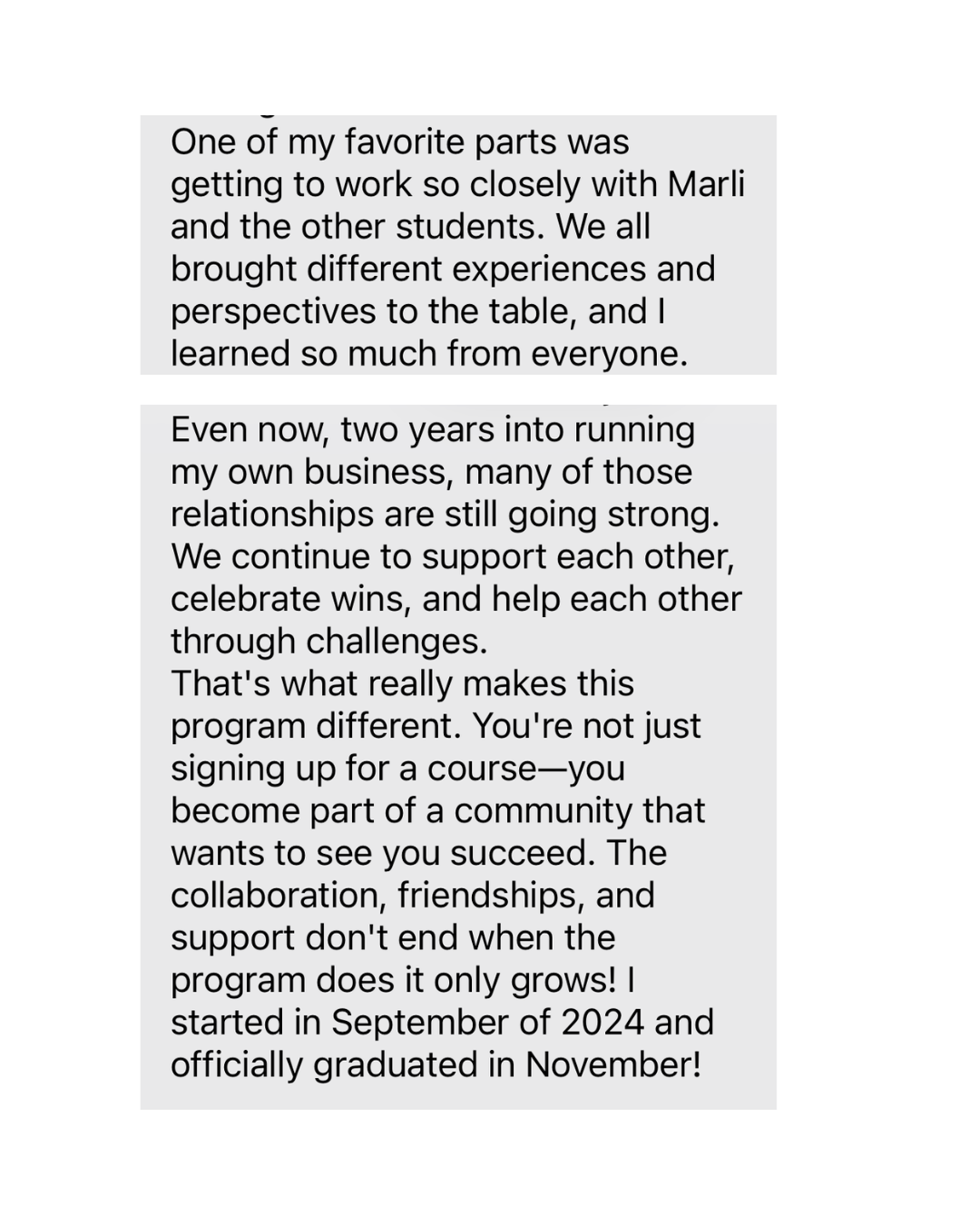 Lindsey's message about graduating and building a lasting community and business