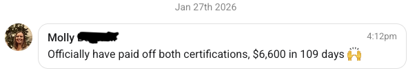 Molly — She'd already completed another sleep certification and still felt stuck. She shared that in September she had her highest sales month to date and has earned over $5500 just this month.