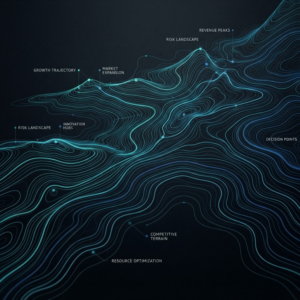 Abstract topographic contour lines representing strategic business terrain