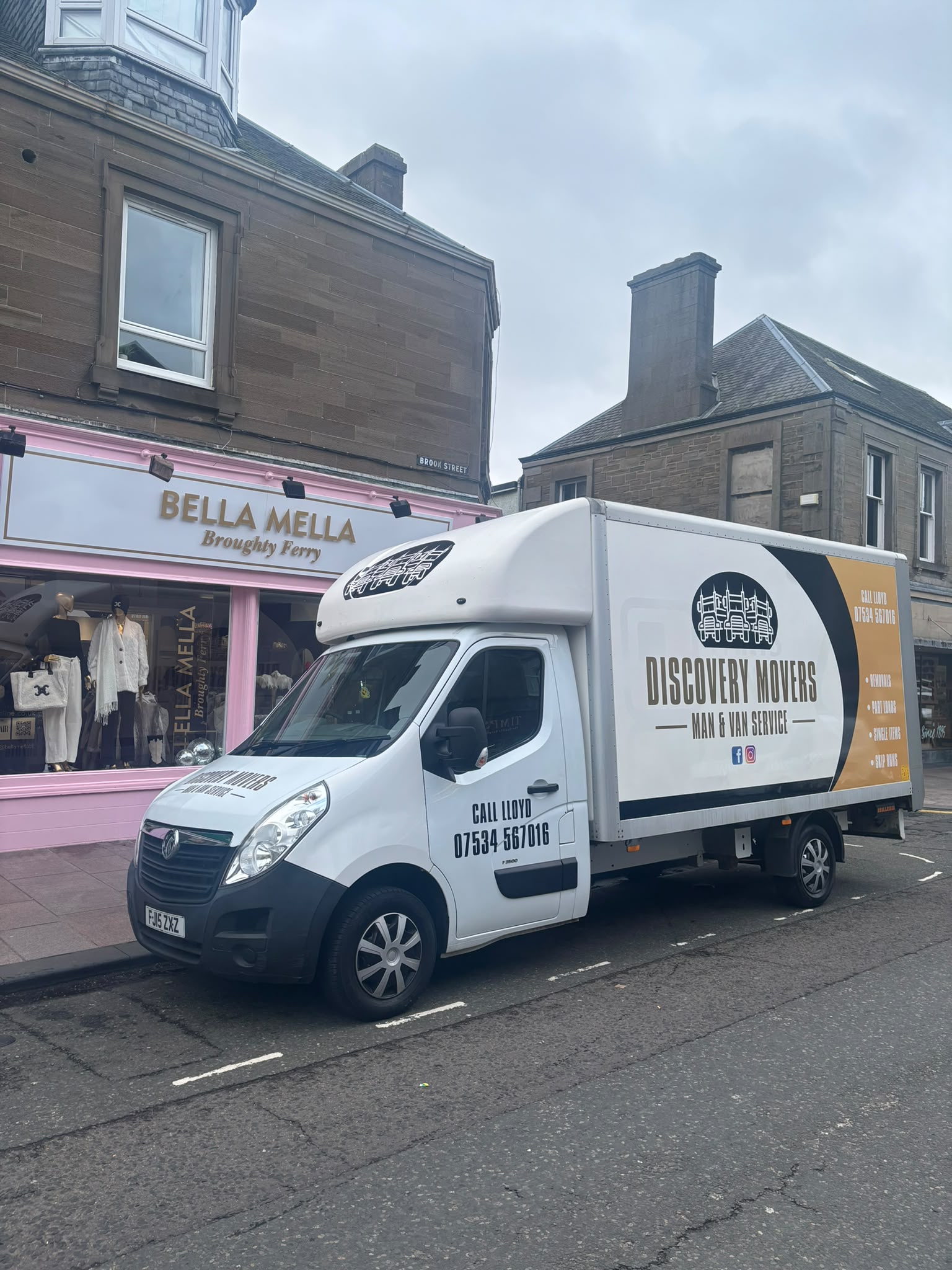 Discovery Movers van parked outside shops on Brook Street in Broughty Ferry