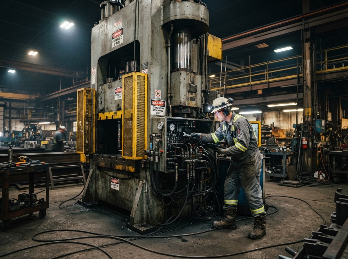 Prensa hidráulica industrial en mantenimiento