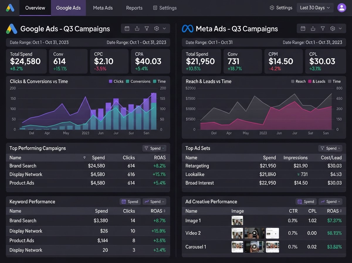 PPC and Meta ads management dashboard