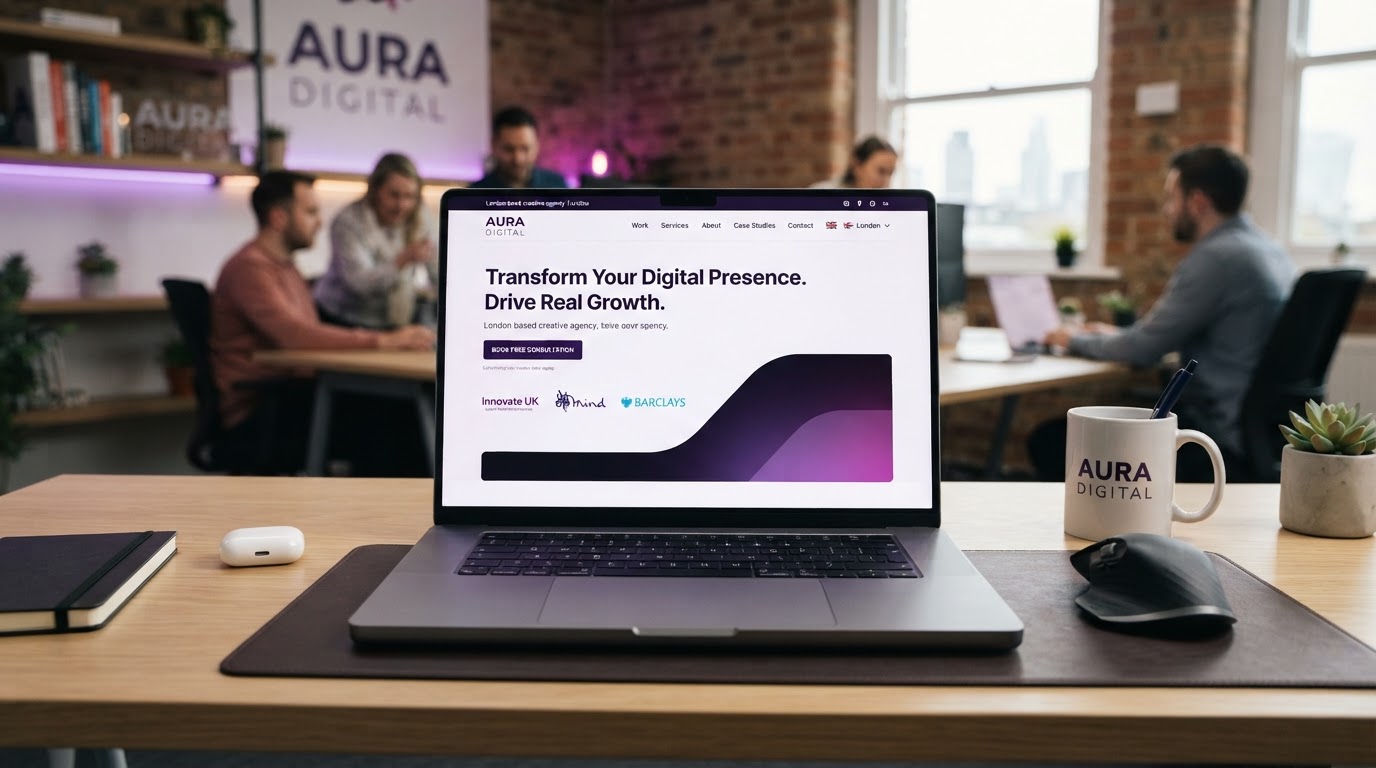Modern laptop displaying a high-converting bespoke business website design mockup