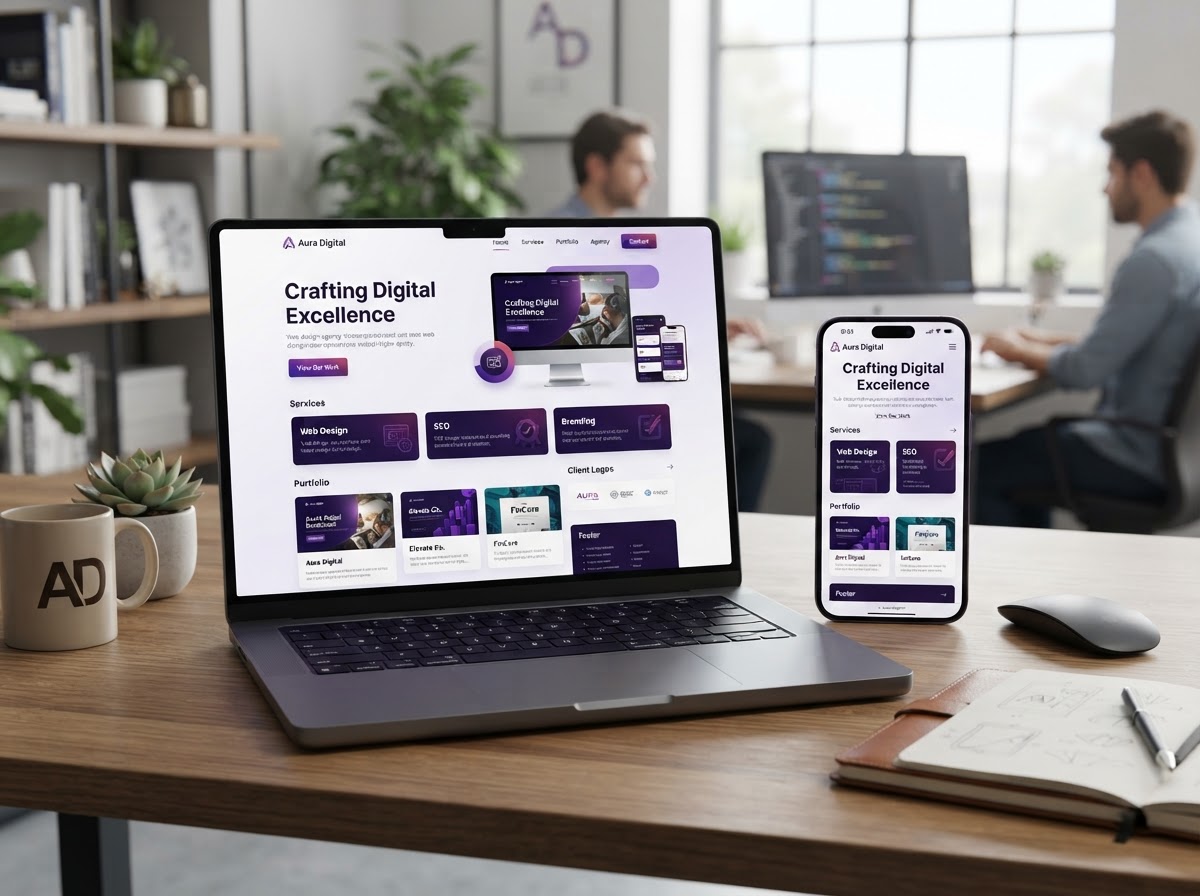 Modern responsive website design on laptop and smartphone