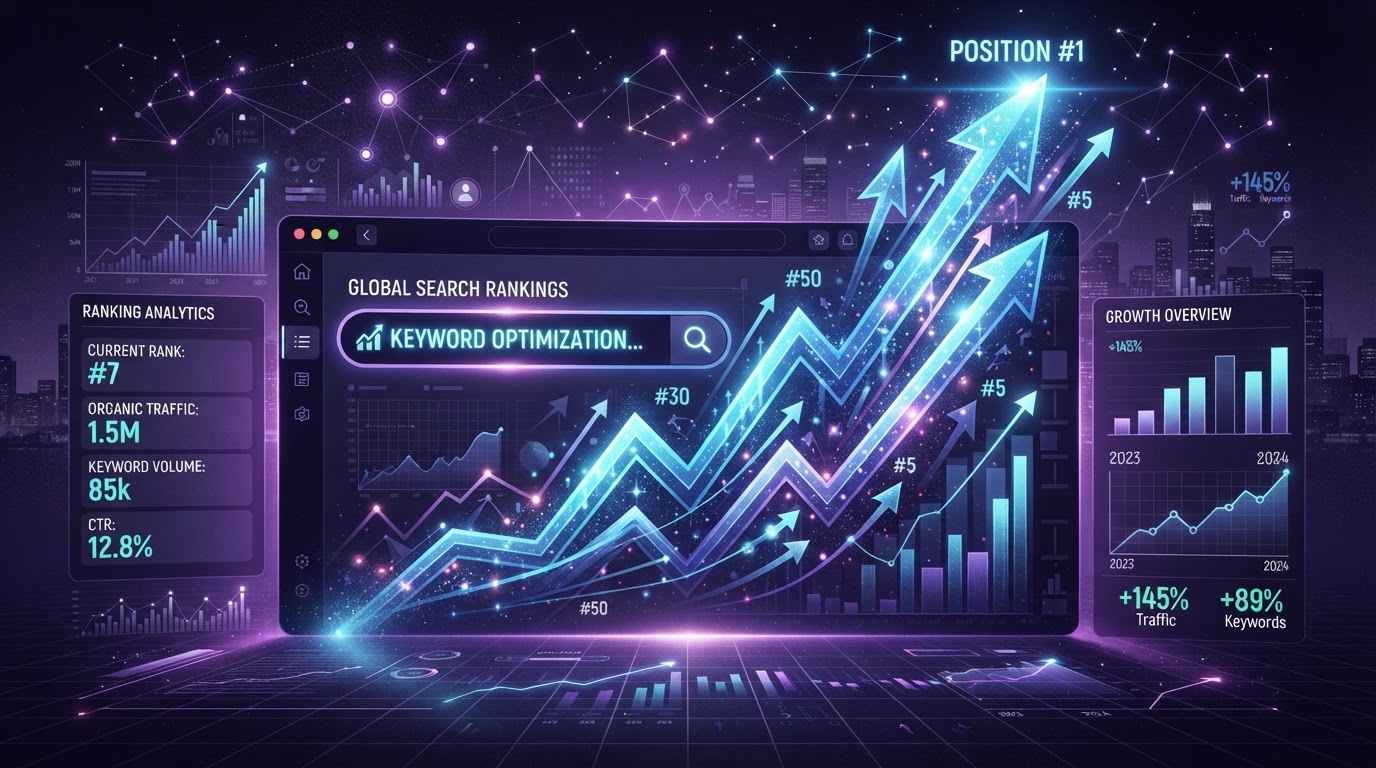 Abstract visualisation of search engine ranking growth and analytics