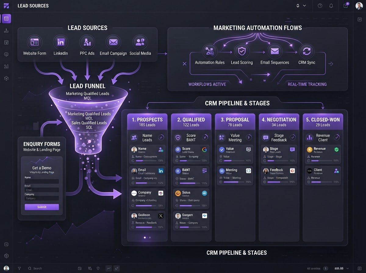 Lead generation system with funnel and CRM pipeline
