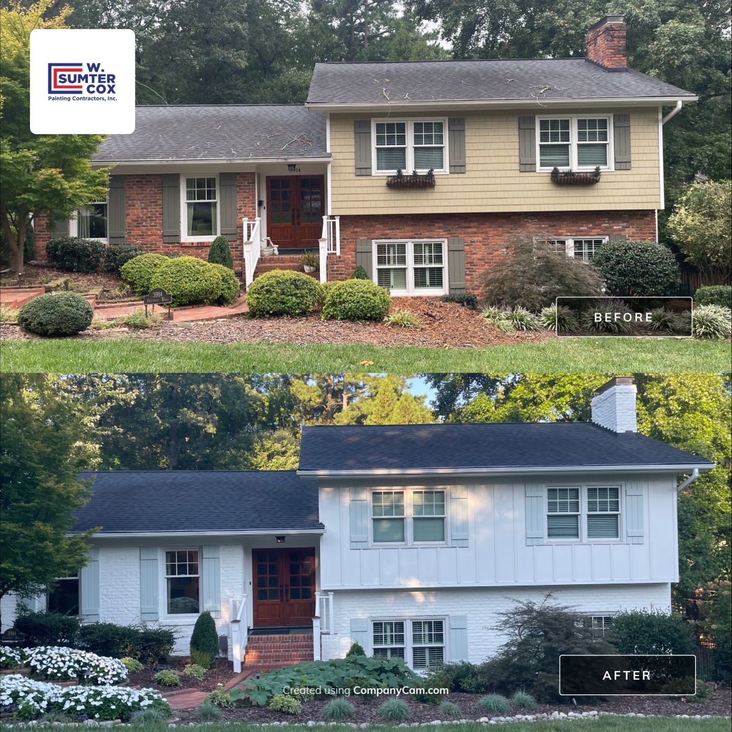 W. Sumter Cox exterior house painting before and after transformation in Charlotte NC