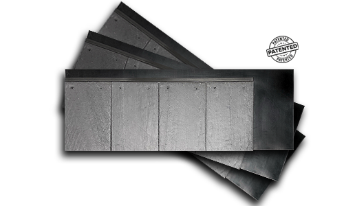 Close-up of a ReadySlate roof panel showing four pieces of natural Spanish slate on a waterproof backing