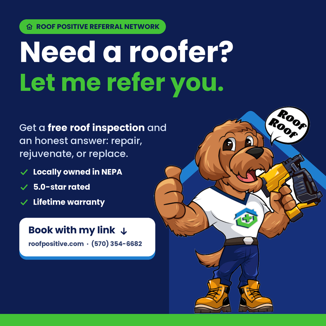 Roof Positive Referral Graphic — Facebook Feed square format with mascot