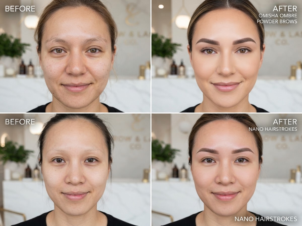 Tác Phẩm Nano & Ombré Brows — Tạo sợi đầu mày tự nhiên kết hợp shading phần thân đuôi mềm mại, tinh tế cho khách hàng. tại NhiBrows Academy Fairfax Virginia