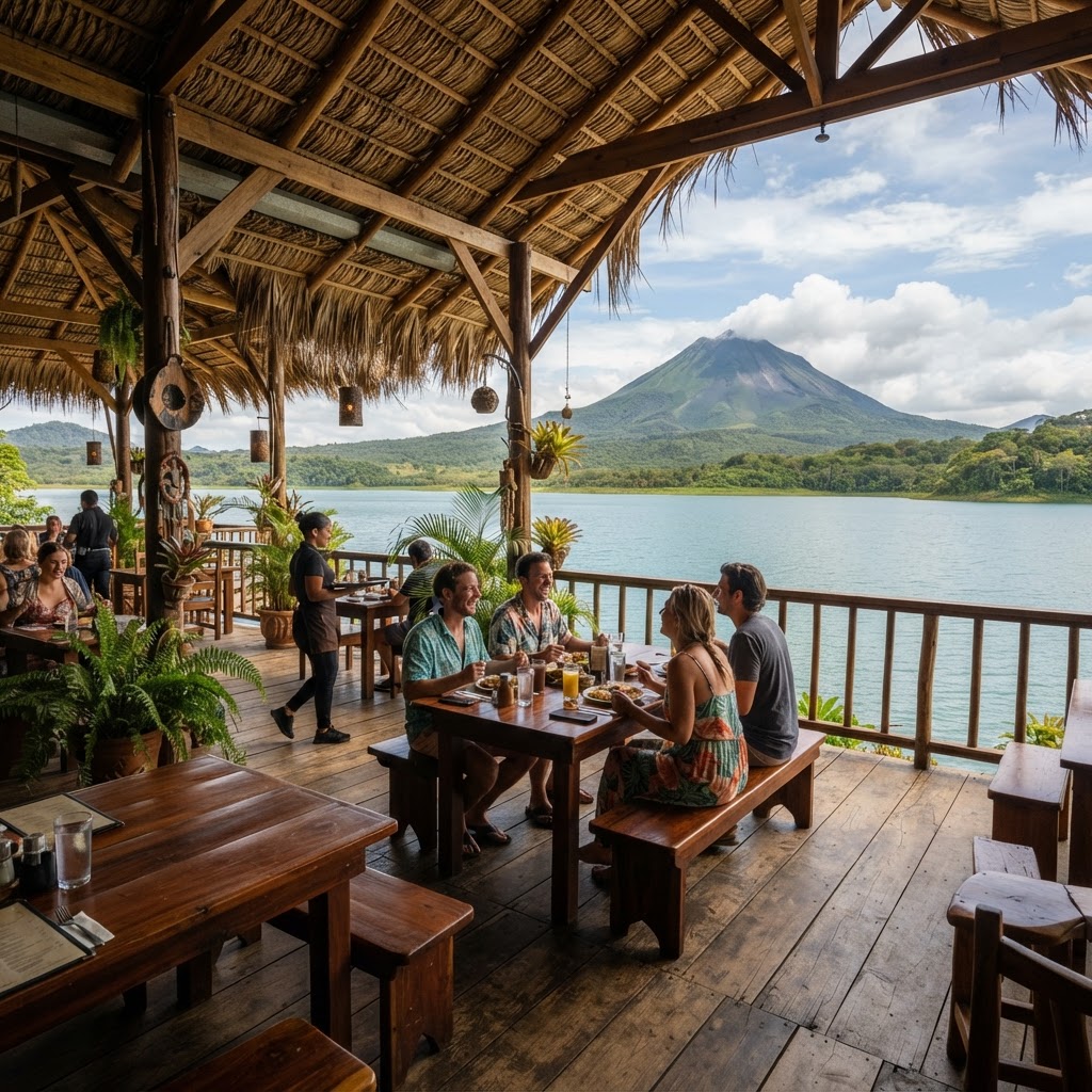 Fusions restaurant, with the volcano across the water