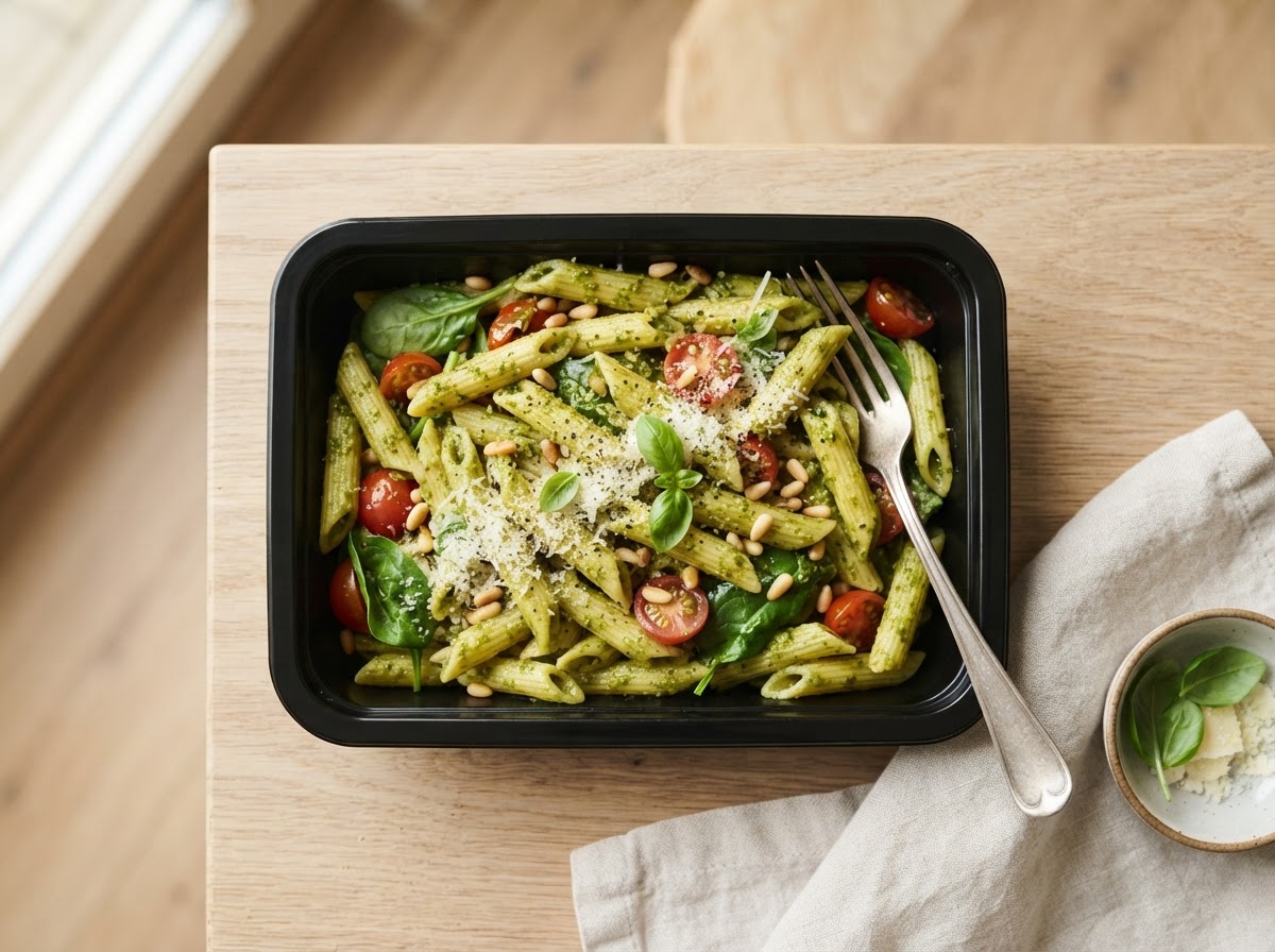 Penne Pesto with side salad