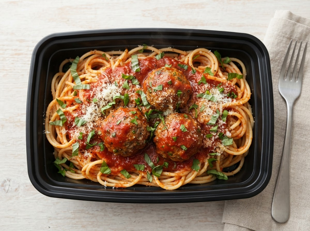 Spaghetti & Meatballs with side salad