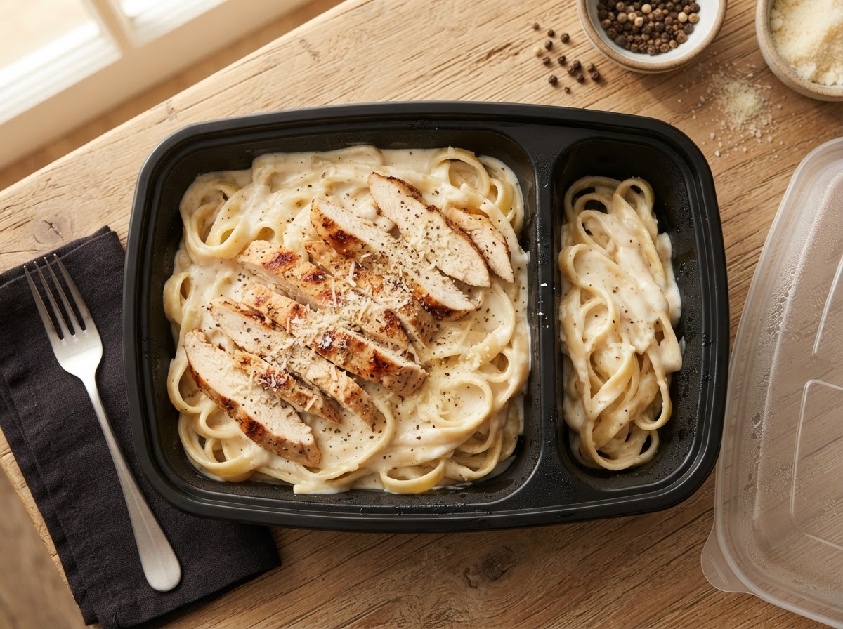 Chicken Alfredo with side salad