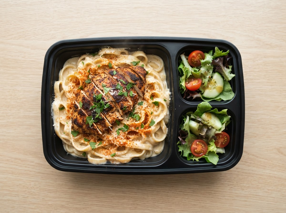 Cajun Chicken Alfredo with side salad
