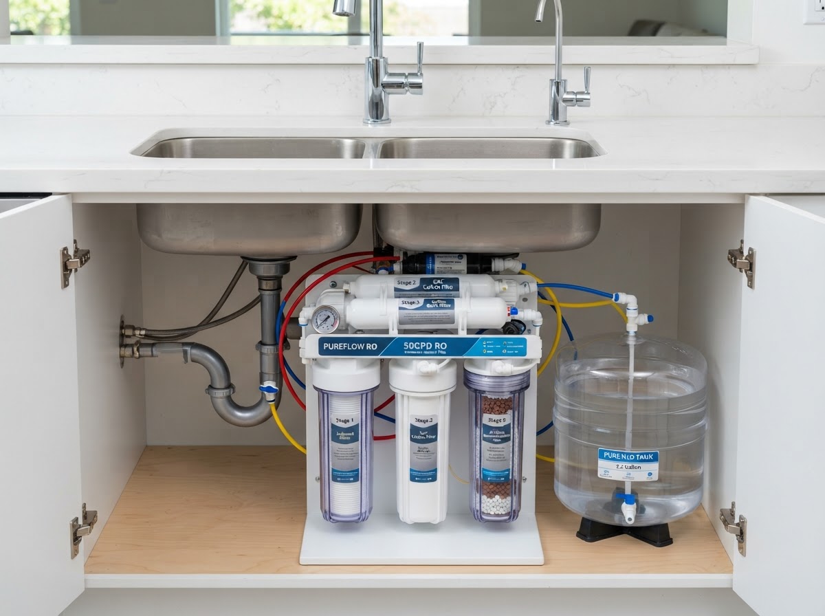Reverse osmosis under-sink drinking water filtration system