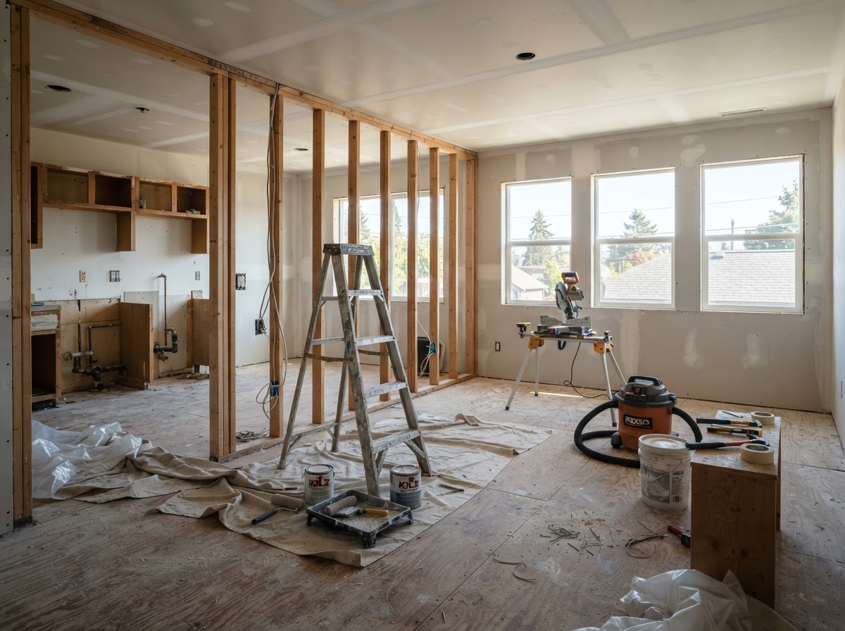 Vacant rental unit interior mid-renovation and make-ready work