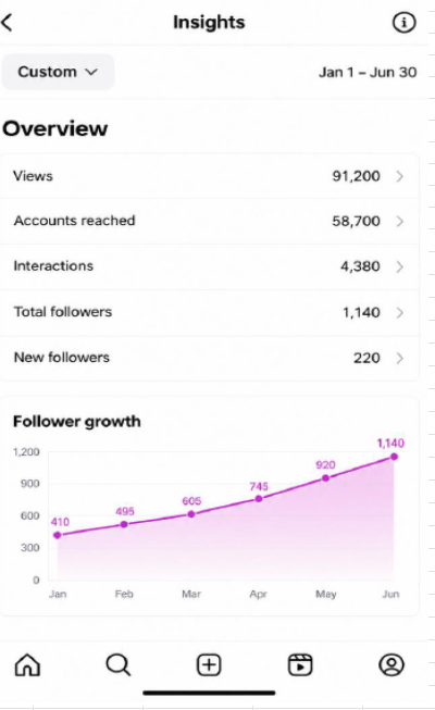 Instagram Insights live account screenshot
