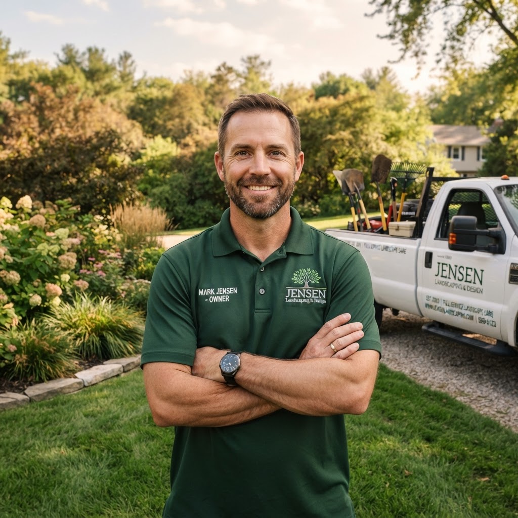 Owner of Lone Star Landscapes standing in front of a lush green lawn