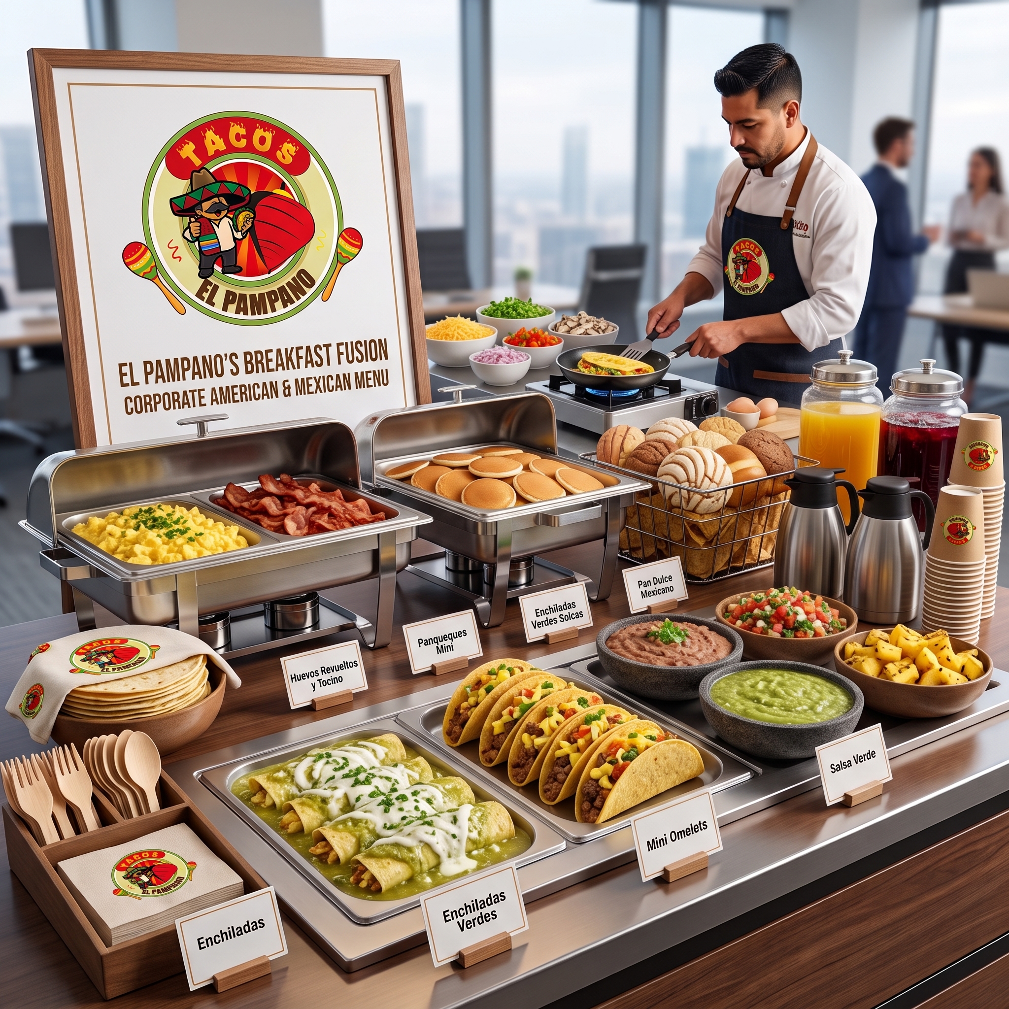 Equipo de Tacos El Pámpano trabajando
